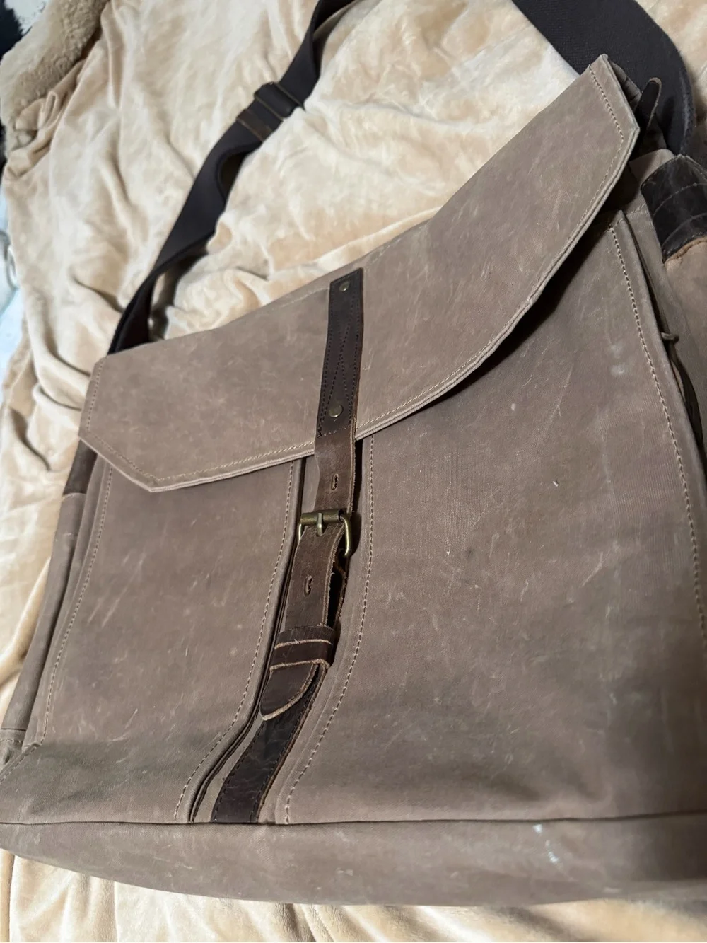 Property Of Men's Canvas & Leather Messenger Bag - Dark Brown